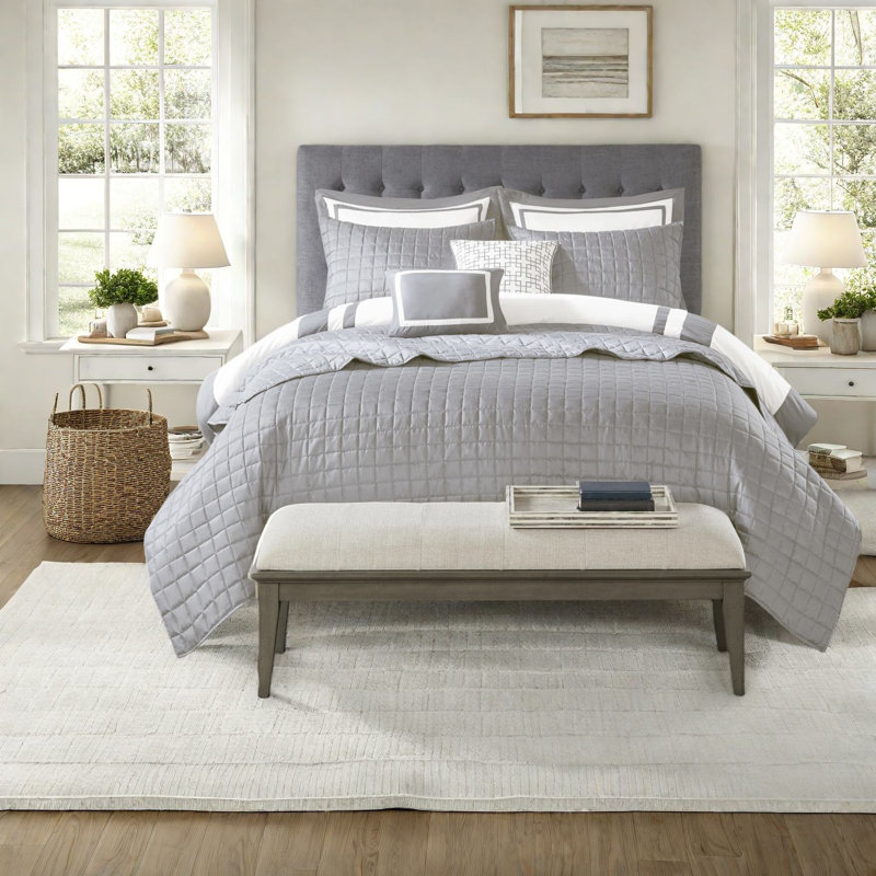 Luxurious Gray Bedding Sets, Polyester 8 Piece, Hotel Style Comfort For Home