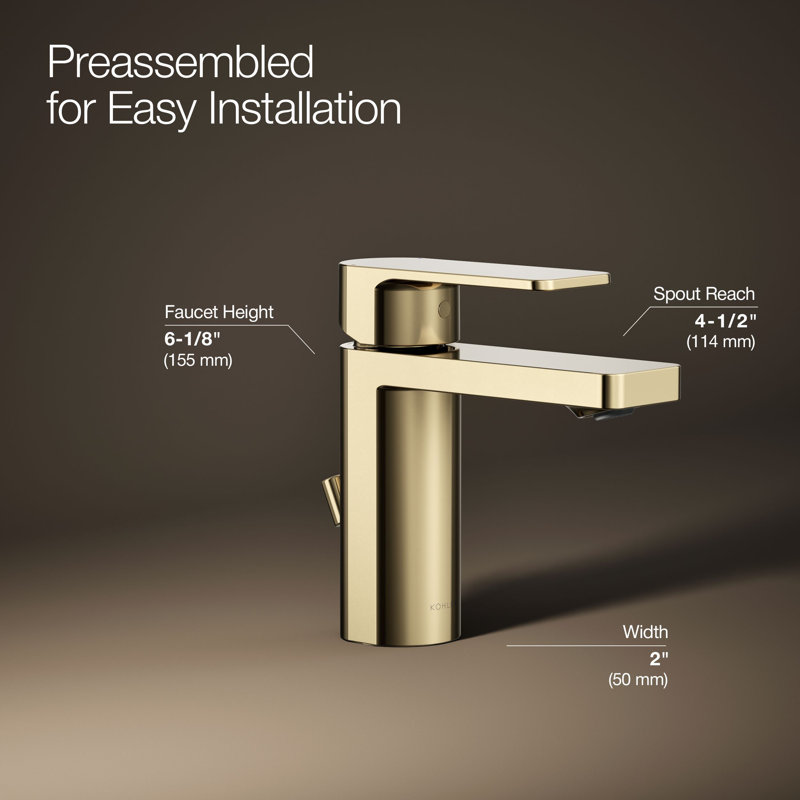 Parallel Single Hole Bathroom Faucet with Drain Assembly, Vibrant French Gold