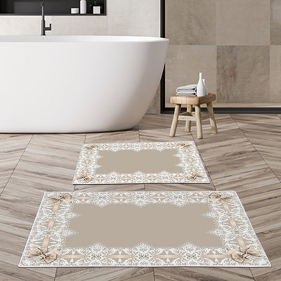 Ensemble de luxueux tapis de bain (2 pièces), 100% polyester, antidérapant, antibactérien | Dimensions: 19,7 po x 23,6 po et 23,6 po x 39,4 po | Tissu ultra-absorbant et facile à nettoyer, lavable à la machine à 86 ° F | Parfait pour la salle de bain ou le spa