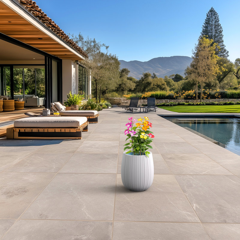 13 in. Middle(Upgraded Inner) Concrete Round Planter / Pot with Drainage Holes, Crisp White (Upgraded Interior)
