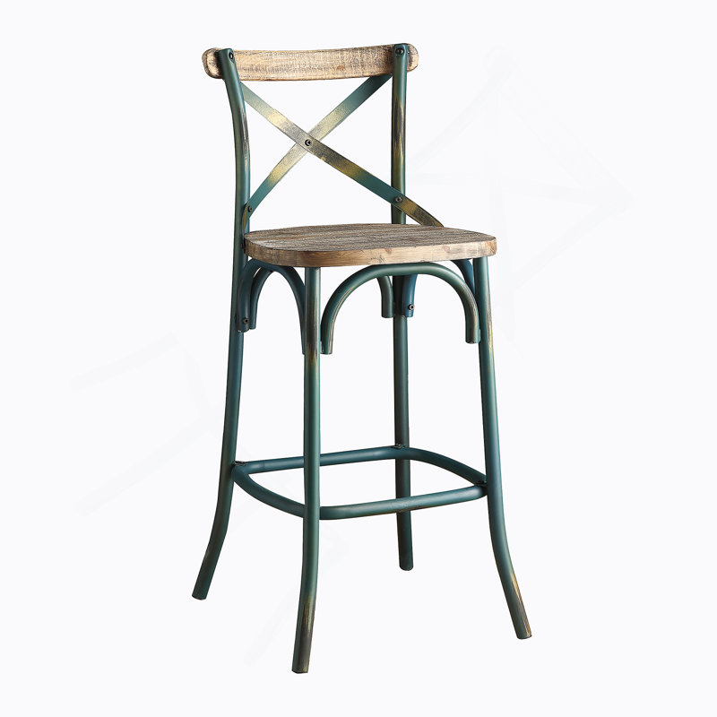 Chaise de bar finition turquoise antique et chêne antique