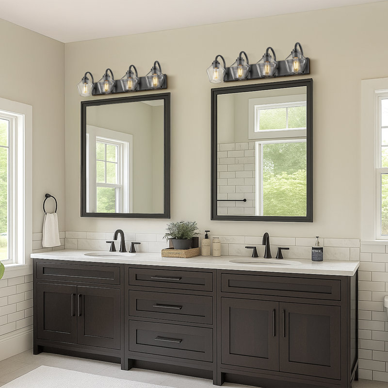 4 - Light Farmhouse Vanity Light Clear Glass Diamond Shade, Black, Matte Black, 10.6" H x 31.9" W x 10.23" D, 4 Lights