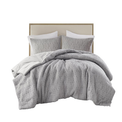 Oversized Comforter Full/Queen - 3 Piece With Cotton Rich And Filling, Woven, Grey , Cotton-Rich,