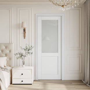 Interior Pantry Frosted Door Tempered Half Glass Solid Core Slab Door Primed For French Bathroom Doors