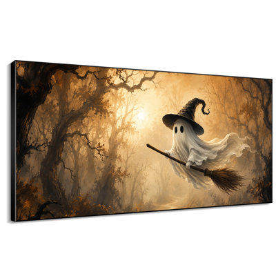Très grand reproduction d'art sur tissu - Chemin de forêt fantastique avec décor de scène d'Halloween fantôme volant pour le salon ou la chambre à coucher «Assemblage requis (cadre non fini)»