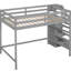 Lit mezzanine double en gris avec rangement intégré - fabrication et installation en bois de pin pour maximiser le confort de la chambre à coucher-2080484392