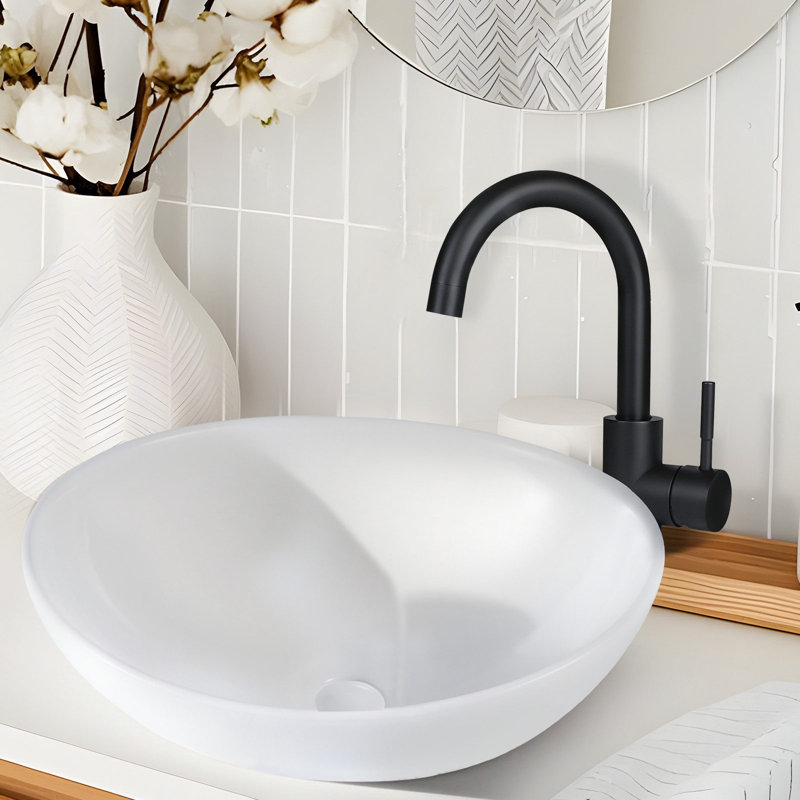 Belfry Bathroom 41mm L x 33mm W White Ceramic Oval Sink with Overflow