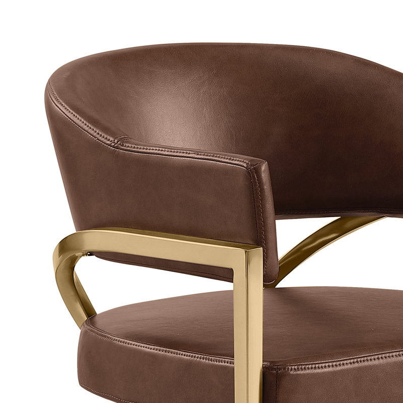 Leathaire Barstool With Matte Chrome Frame, Mocha Seat/ Gold Frame