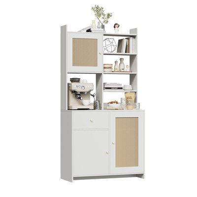 71'' Tall Kitchen Pantry Storage Cabinet, Kitchen Hutch Bar Cabinet with Microwave Stand, Farmhouse Buffet Cabinet
