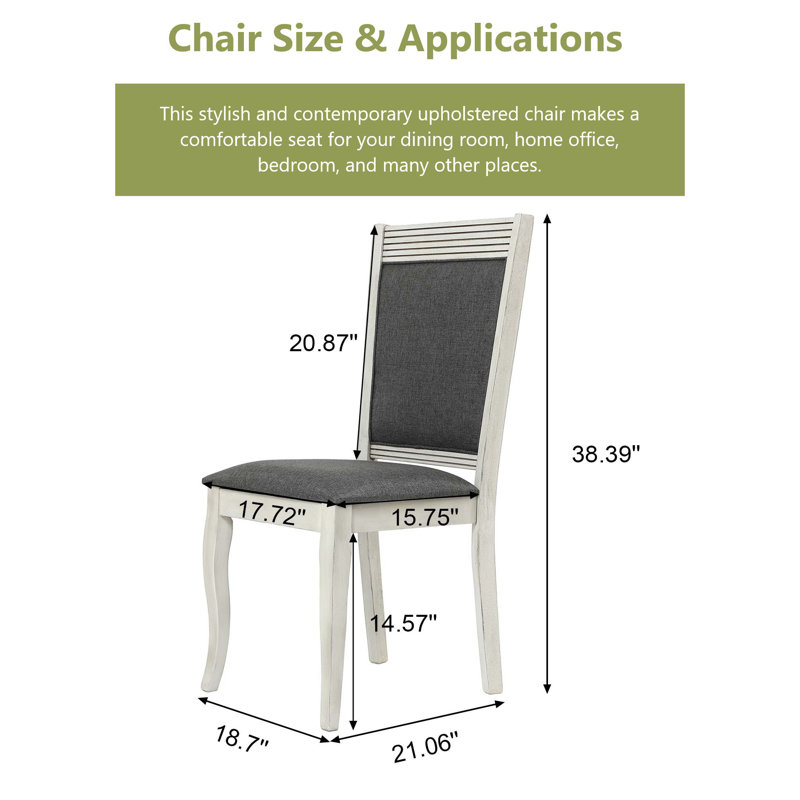 2-Piece Gray Upholstered Dining Chairs Set, Modern Fabric Side Chair with Solid Wood Legs