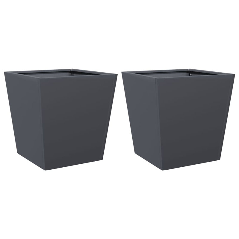 Garden Planter Set of 2 Anthracite Cold-Rolled Steel, 15.7" H x 15.7" W x 15.7" D, Anthracite, 2