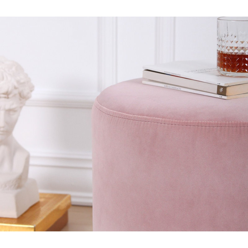 Luxurious Velvet Pouffe, Pink, 17.7 x 15.7 inches | 35 DNS Orthopedic Sponge, 6.0 cm Height, Supports Up to 352 lbs | Stylish Bohemian & Glam Design with Sturdy Wooden Legs | Perfect for Hotel & Home Décor