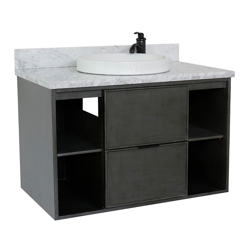 Meuble-lavabo mural simple 37 po, Marbre de Carrare blanc