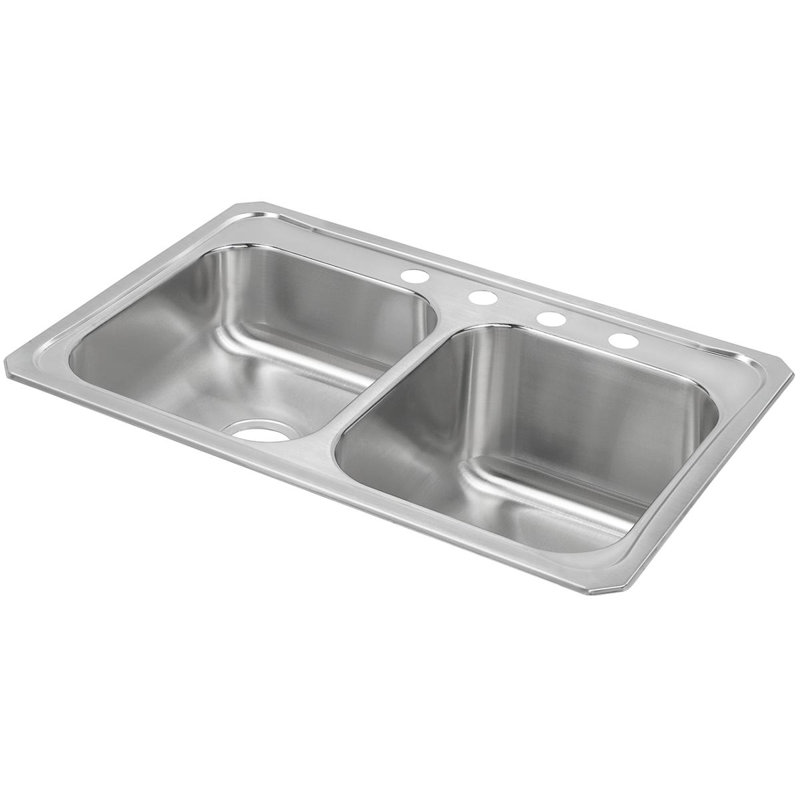Évier de cuisine à double cuve encastrable L 33 po x l 22 po Celebrity, 4 trous