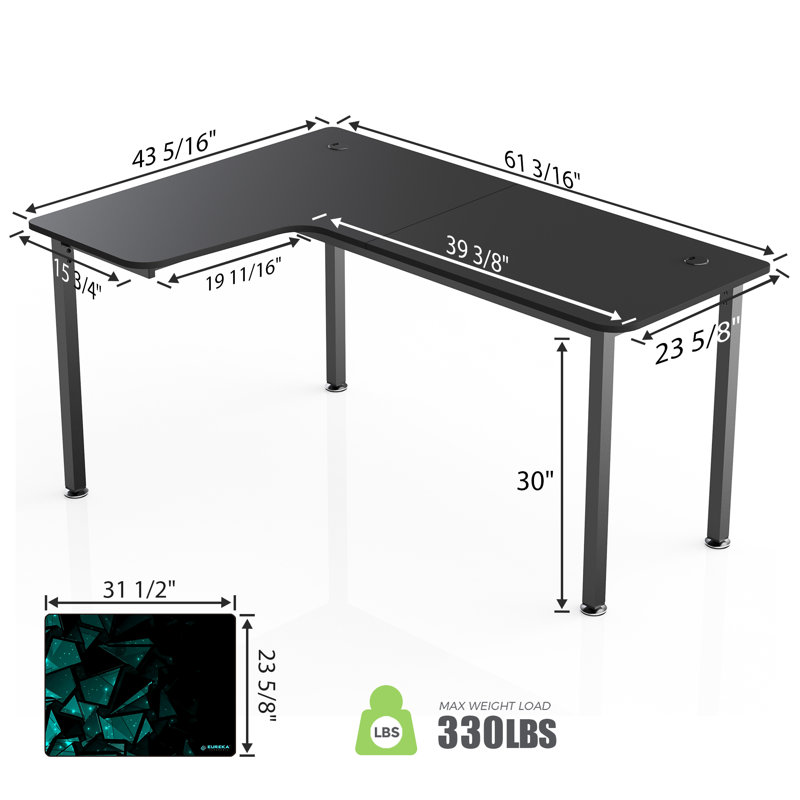 L-Shaped Metal Base Computer Desk, Left Hand Return, Black