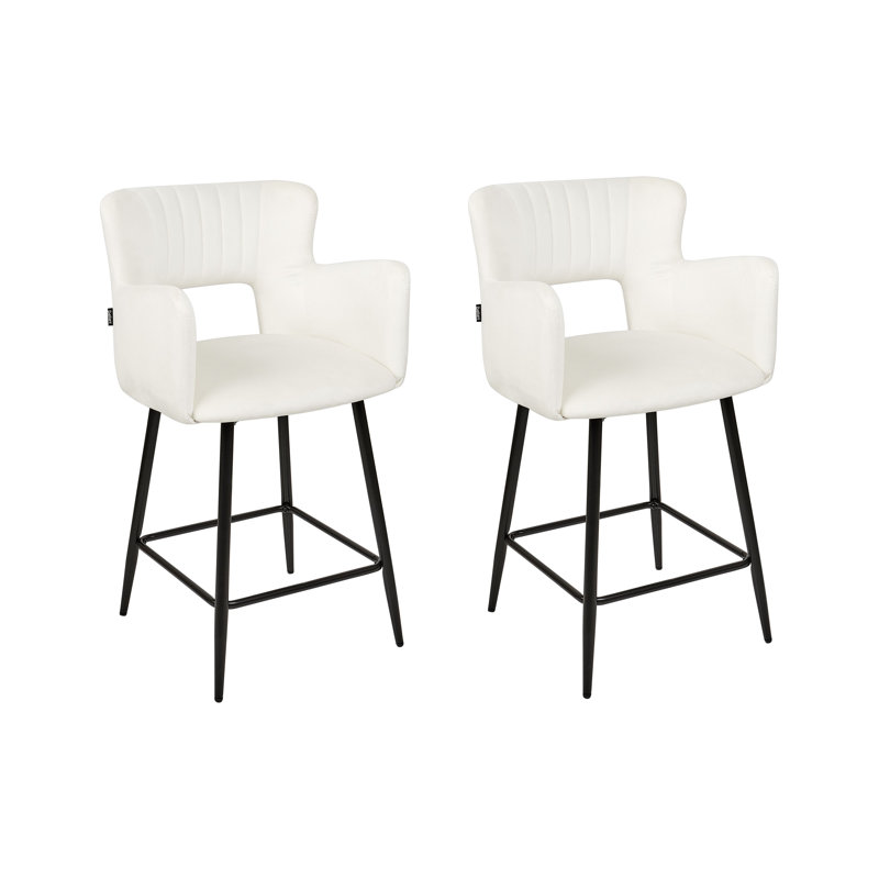 Panaca Upholstered Counter Stool with Metal Frame, White Velvet