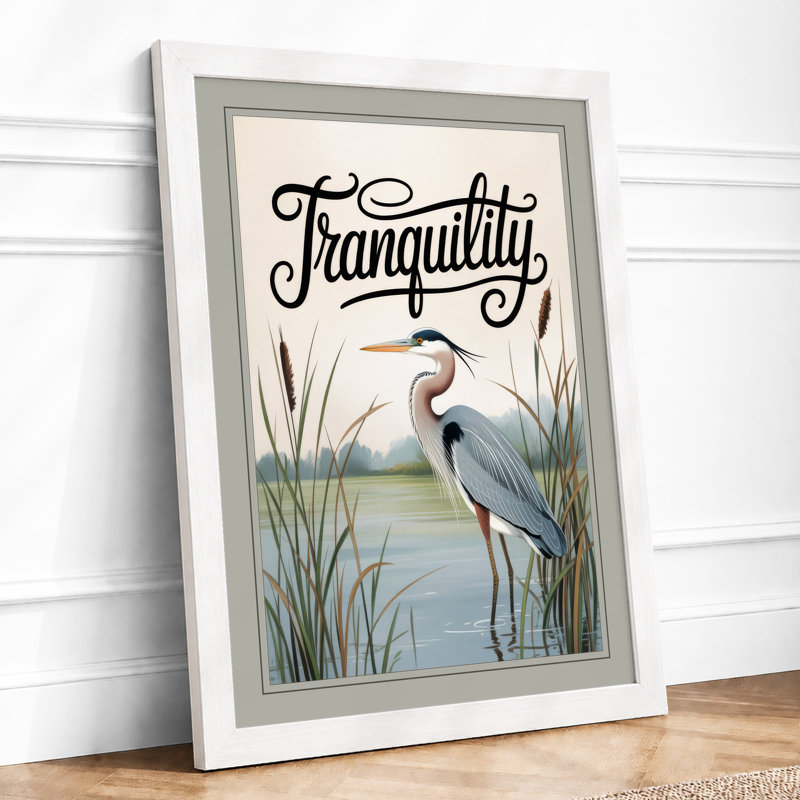 Tranquil Heron Scandinavian - Framed Print, A4 - 29.7 x 21.0 cm, White