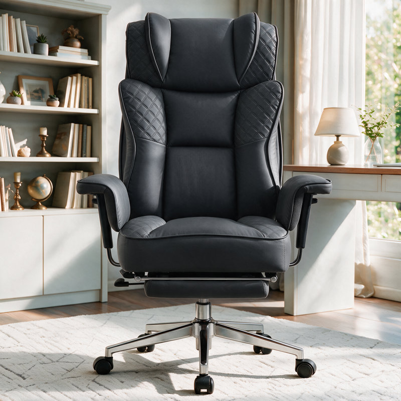 Fauteuil de bureau ergonomique en similicuir avec repose-pieds, Noir