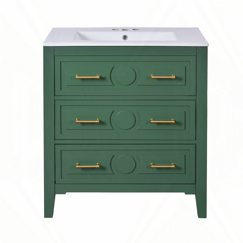 Ensemble de meuble-lavabo de 30 po avec lavabo en céramique pour la salle de bain, Vert