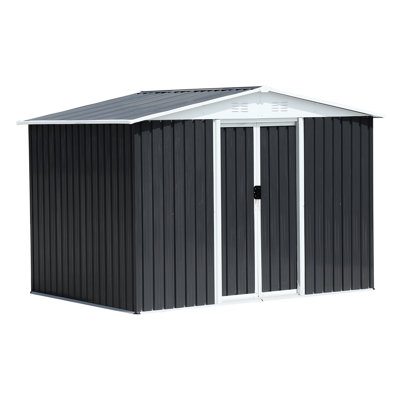Dark Grey 8X6 Feet Aluminum Alloy Frame Storage Shed, Structure, Ventilation To Promote Fresh Air, Outdoor For Garden Equipment Metal Galvanized Steel Construction, Sloped Roof Avoid Water