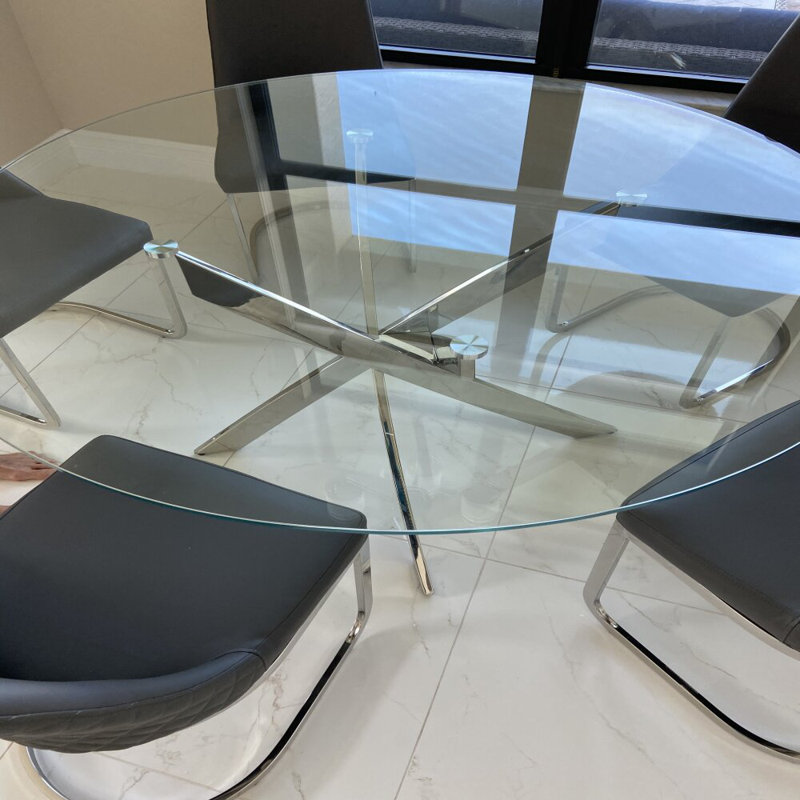 Shirlene Round Glass Top Dining Table, 30" H x 54.4" L x 54.4" W
