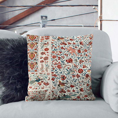 Flowers & Birds Pattern by Albert Racinet DBL Cushion with Filling
