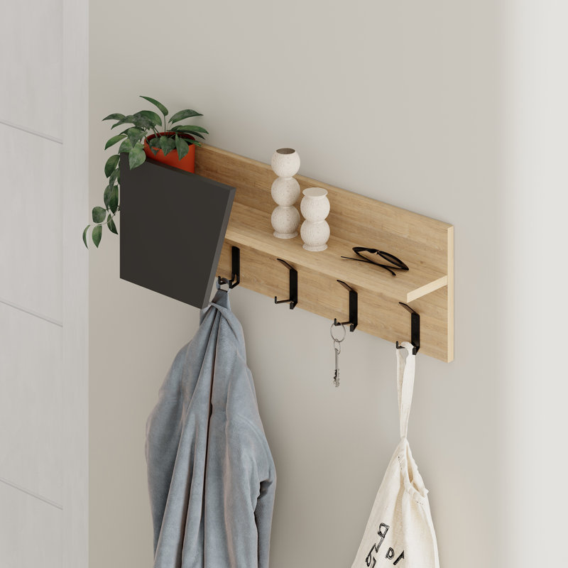 Almat Wall Mounted Required 5 - Hook Wall Mounted Coat Rack, Sapphire Oak/Anthracite