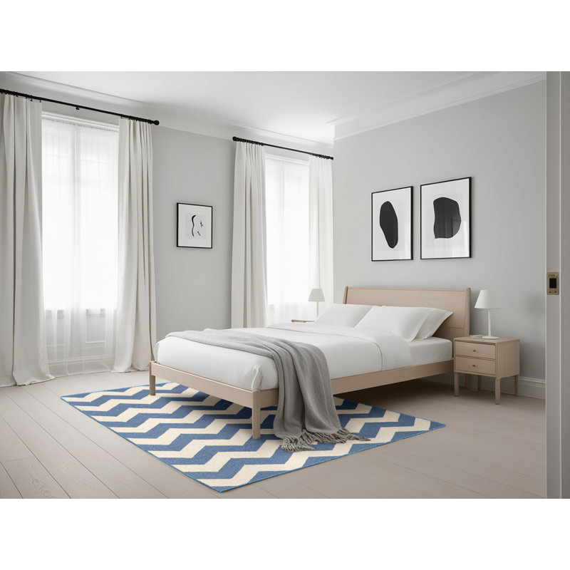 Tapis bleu/beige contemporain, Rectangle 5 pi x 7 pi
