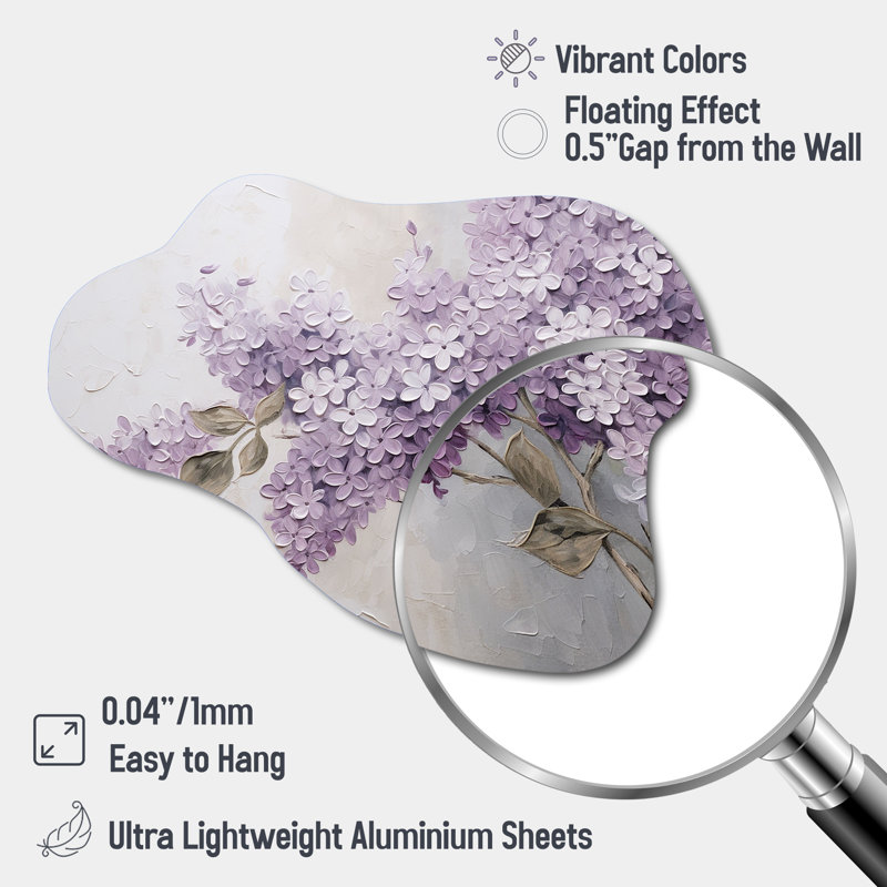 Beautiful Lilac Dreamscape - Cloud Lilacs, art mural en métal, reproduction de sculpture murale asymétrique en métal