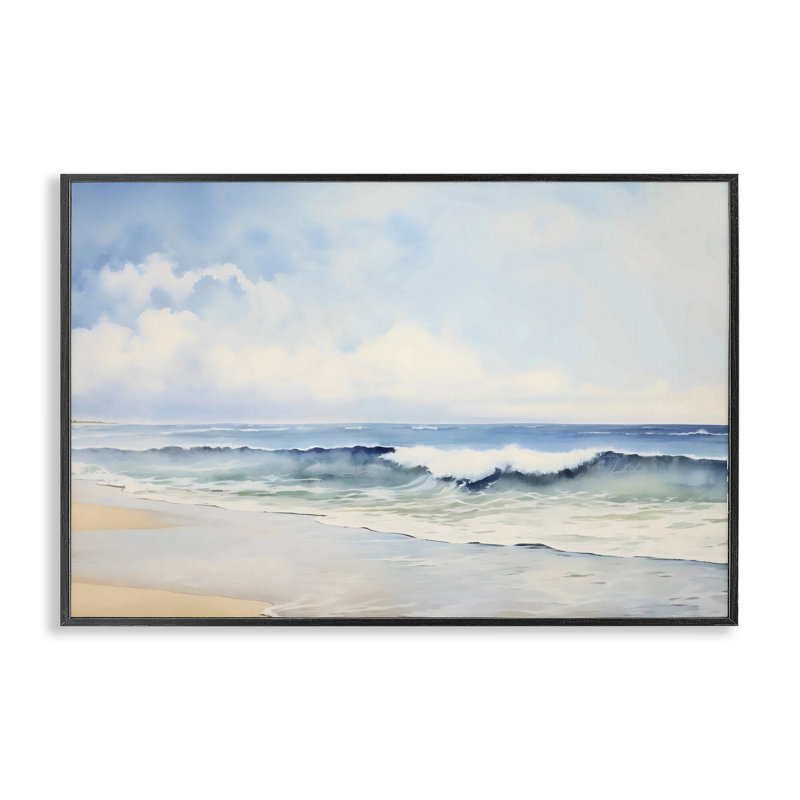 Giclée encadrée Watercolor Beach Serenity, design par Creative Studio, H 12 po x l 18 po, Giclée encadrée noir minuit