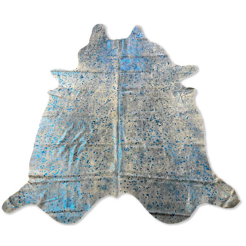 Handmade Blue Metallic Acid Washed Cowhide Rug