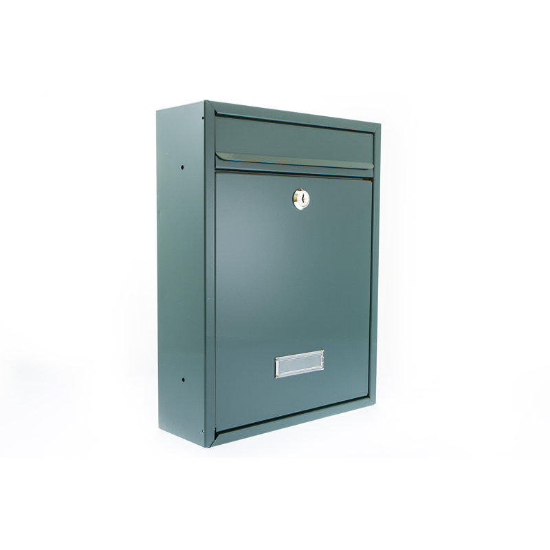 Trent Wall Mounted Galvanised Steel Lockable Weatherproof Post Box - 26x34x9cm, Green