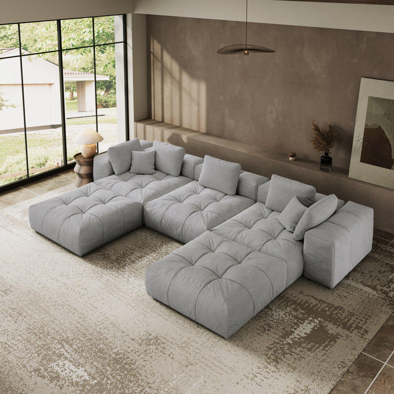 Modular Sectional Sofa Couch, Oversized Free Combination Deep Seat Sofa, Cushion Covers Removable & Washable, Fabric, Down Filled