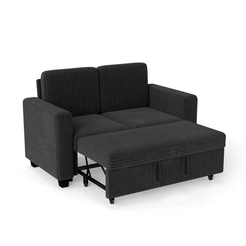 Canapé-lit modulaire en velours côtelé 58,1 po, Noir