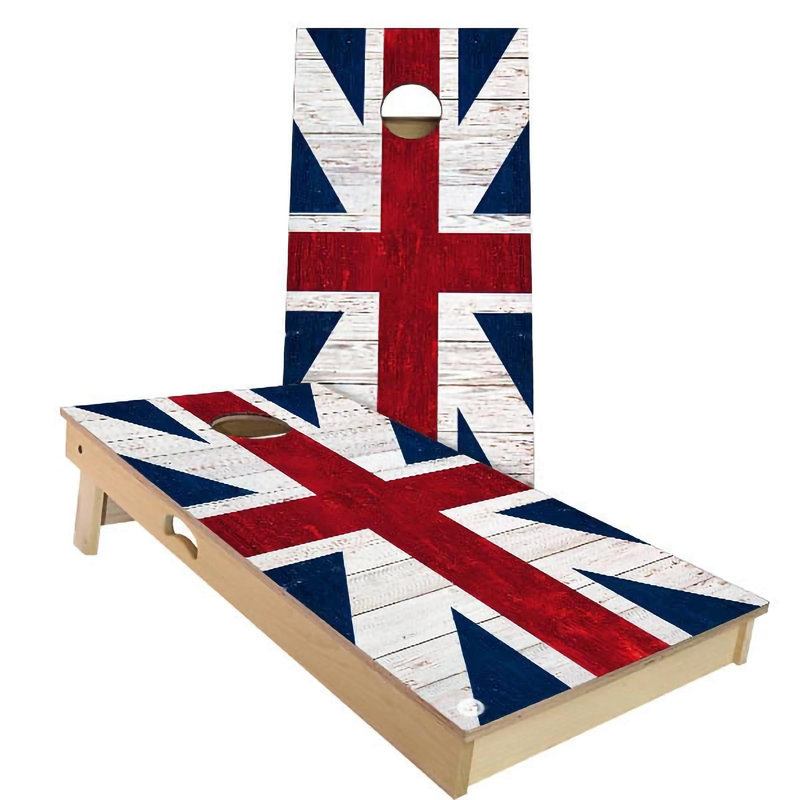 Ensemble de 2 panneaux de cornhole à thème drapeau 2 pi x 4 pi avec étui et lumières, Rouge/bleu, Angleterre