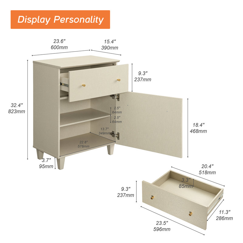 Amvi End Table Set with Storage, Beige, Beige