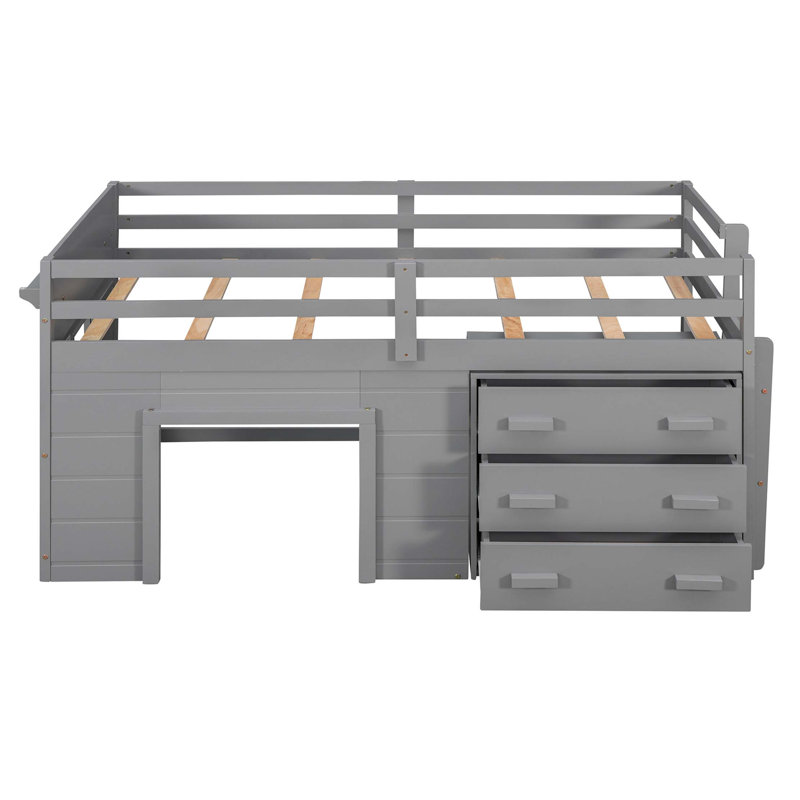 Lit mezzanine simple gris avec armoire et tablette durables - fabrication en bois massif sécuritaire, Gris