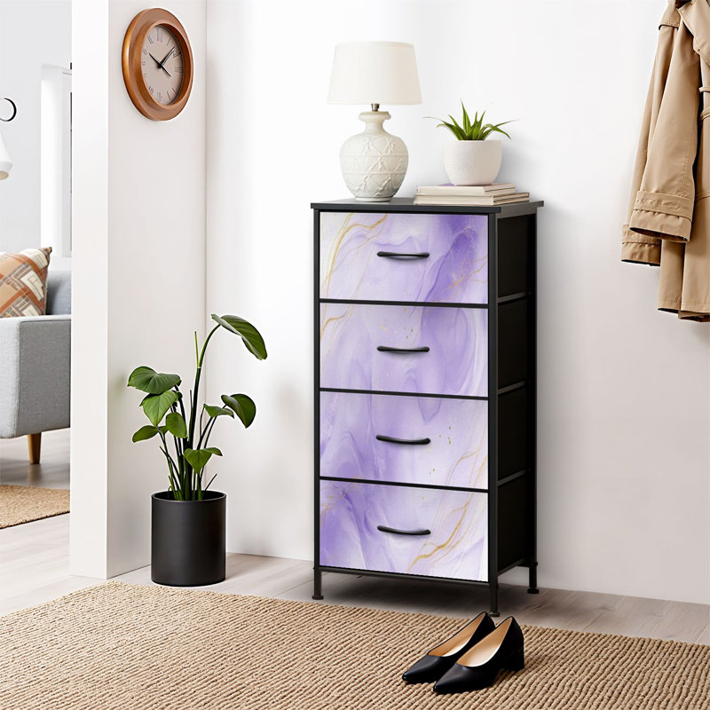 Commode pour commode de chambre à coucher pour garde-robe de lavande mauve à aquarelle liquide lignes dorées Commodes et commodes en marbre violet pastel