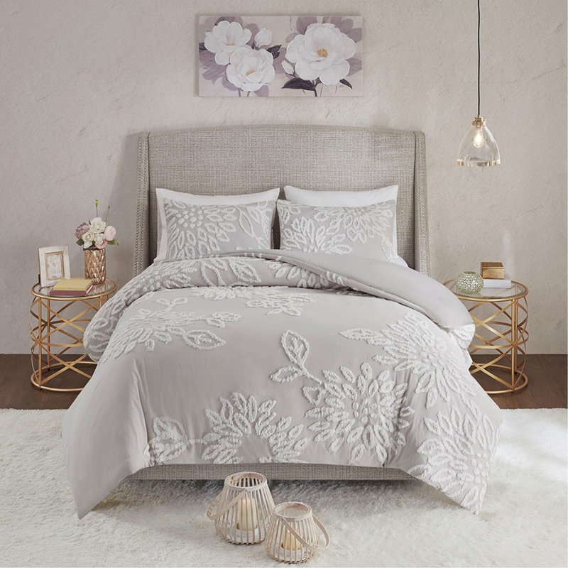 Ensemble de housse de couette 3 pièces, Housse de couette très grand et 2 taies, Gris