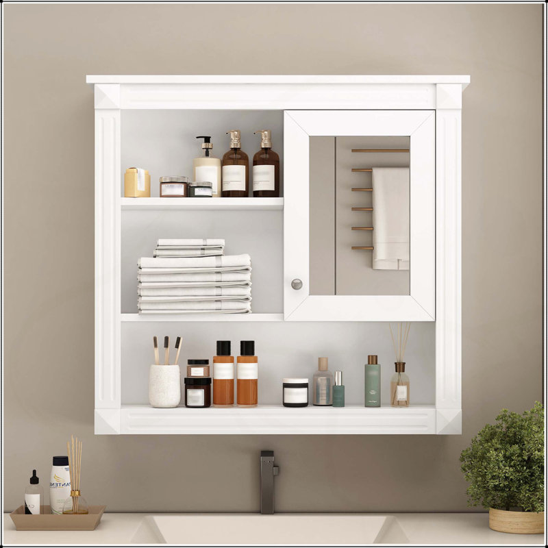 Armoire de salle de bain murale polyvalente avec tablettes réglables et design élégant, Blanc