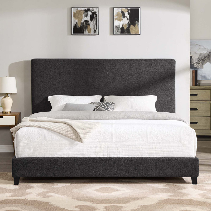 Lit plateforme tapissier Aryia Boucle, Très grand, gris