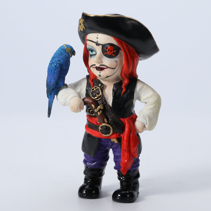 H 5,91 po Cosplay Kids - Capitaine pirate avec cache-œil et perruche, résine de polyester