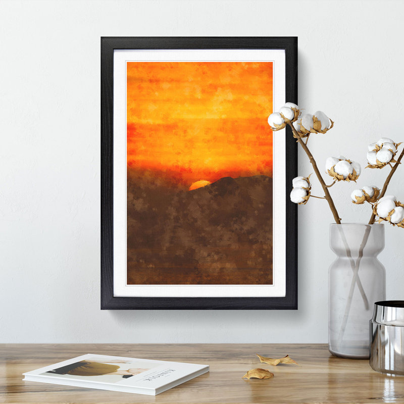 Orange Sunset Abstract - Picture Frame Painting Print, 45cm H x 33cm W x 2cm D, Black Framed