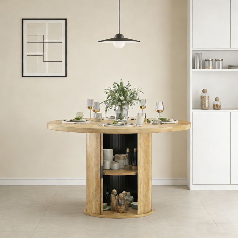 43" Round Dining Table For 4 People, Small Wood Kitchen Table With Sturdy Metal Base, Modern Round Dinner Table For Dining Room, Easy Assembly