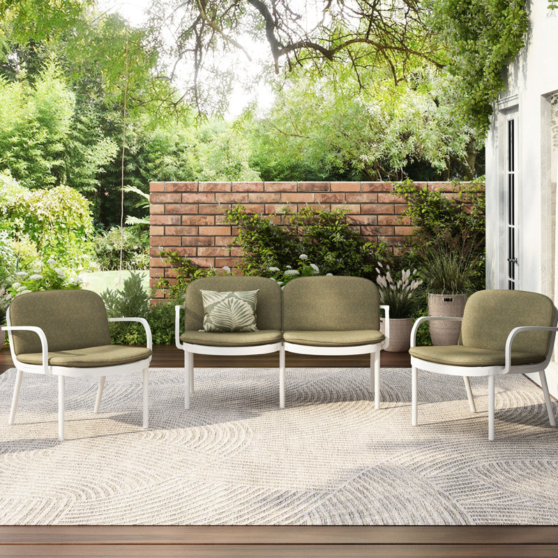 Ensemble de 3 fauteuils de jardin avec structure et coussins en polypropylène blanc - 2 fauteuils club, 1 fauteuil antirouille, léger, design ergonomique, structure et coussins respirants, idéal pour recevoir.