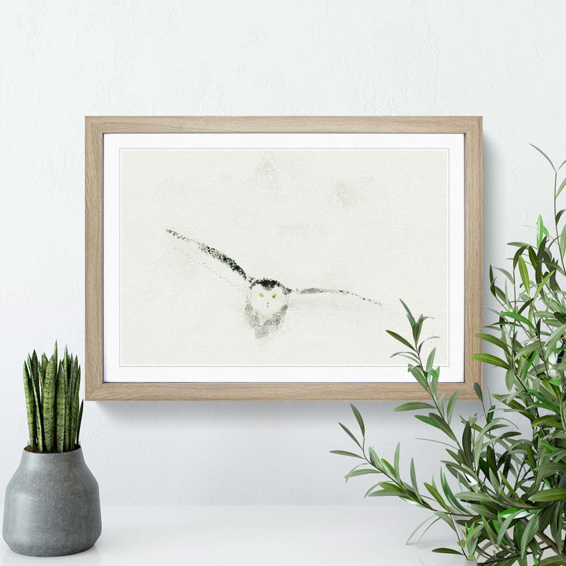Snowy Owl in Abstract - Picture Frame Graphic Art Print, 48cm H x 65cm W x 2cm D, Oak Framed