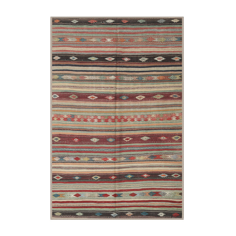 Tapis contemporain rouge / noir / ivoire, Rectangle 2 pi x 4 pi