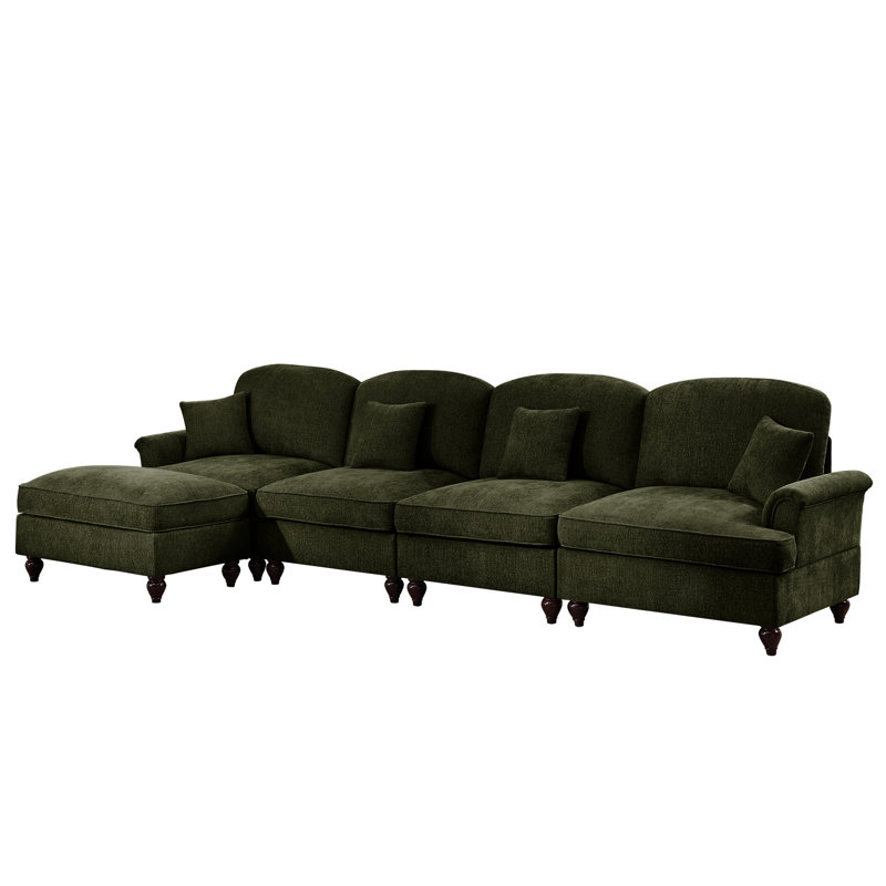 Chenille modulaire en L à quatre branches avec accoudoirs mobiles, évasés, jupes plissées à volants et pieds fuselés, s'adapte à divers besoins en matériaux, belle décoration modulaire amovible