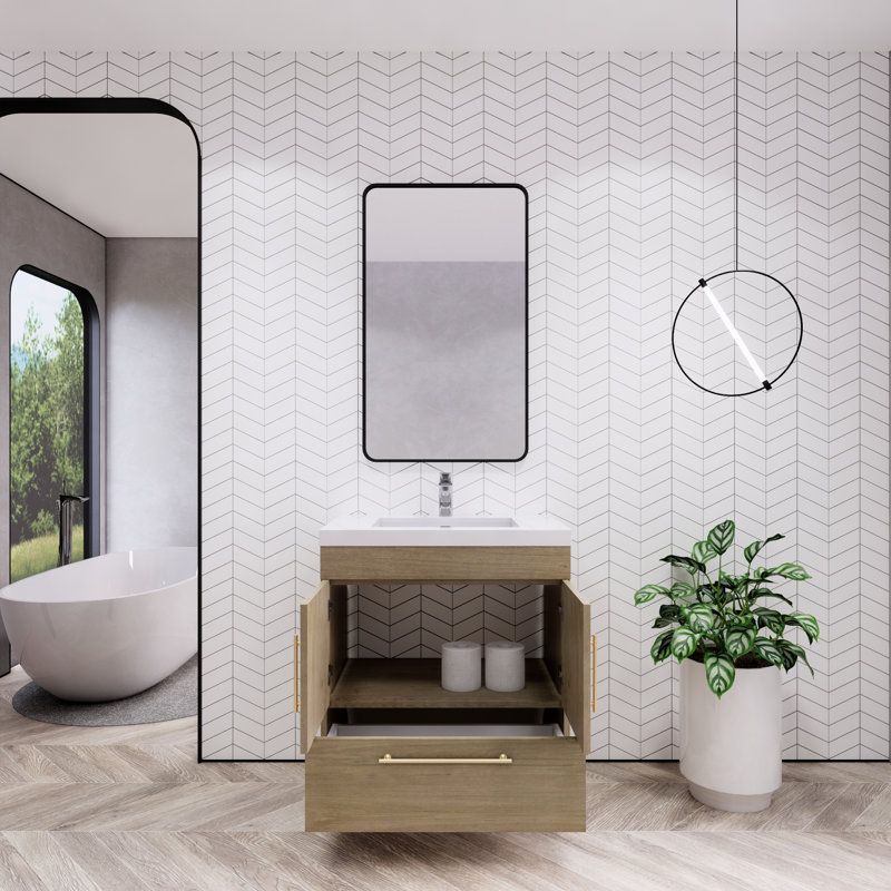Meuble-lavabo sur pied Maplesville, Chêne blanc