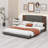 Floor Upholstered Platform Bed With Extended Wood Headboard & Bedside Shelf-1961818785